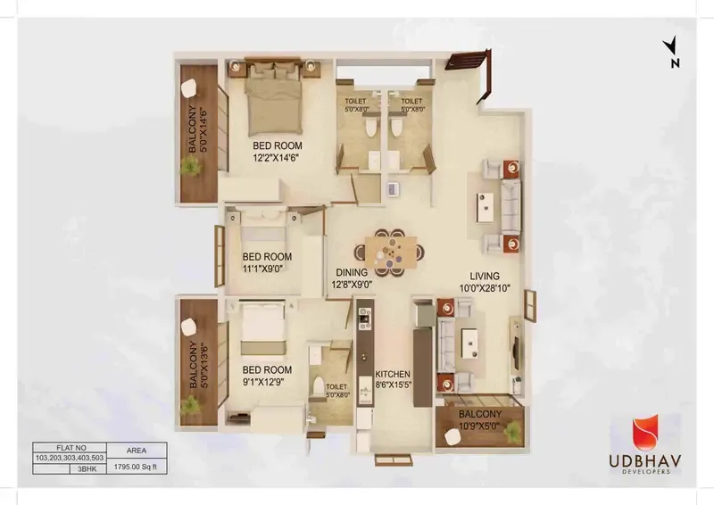 3BHK 1795 Sft (Top View)